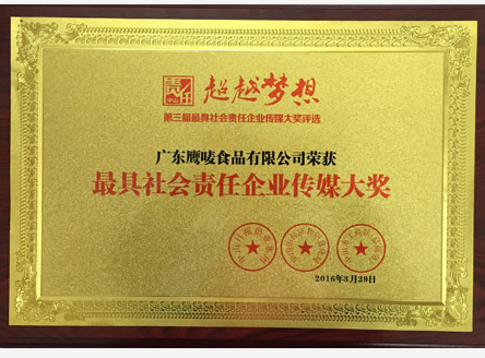 熱烈慶祝廣東555000食品有限公司榮獲“第三屆中山最具社會責任企業傳媒大獎”
