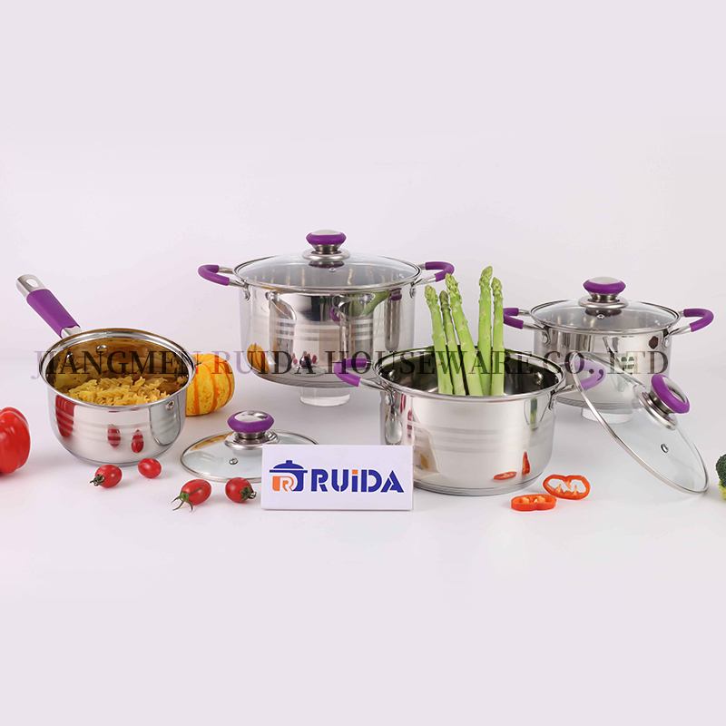 8PCS Kitchenware Utensils Purple Silicone Stainless Steel Cookware Set