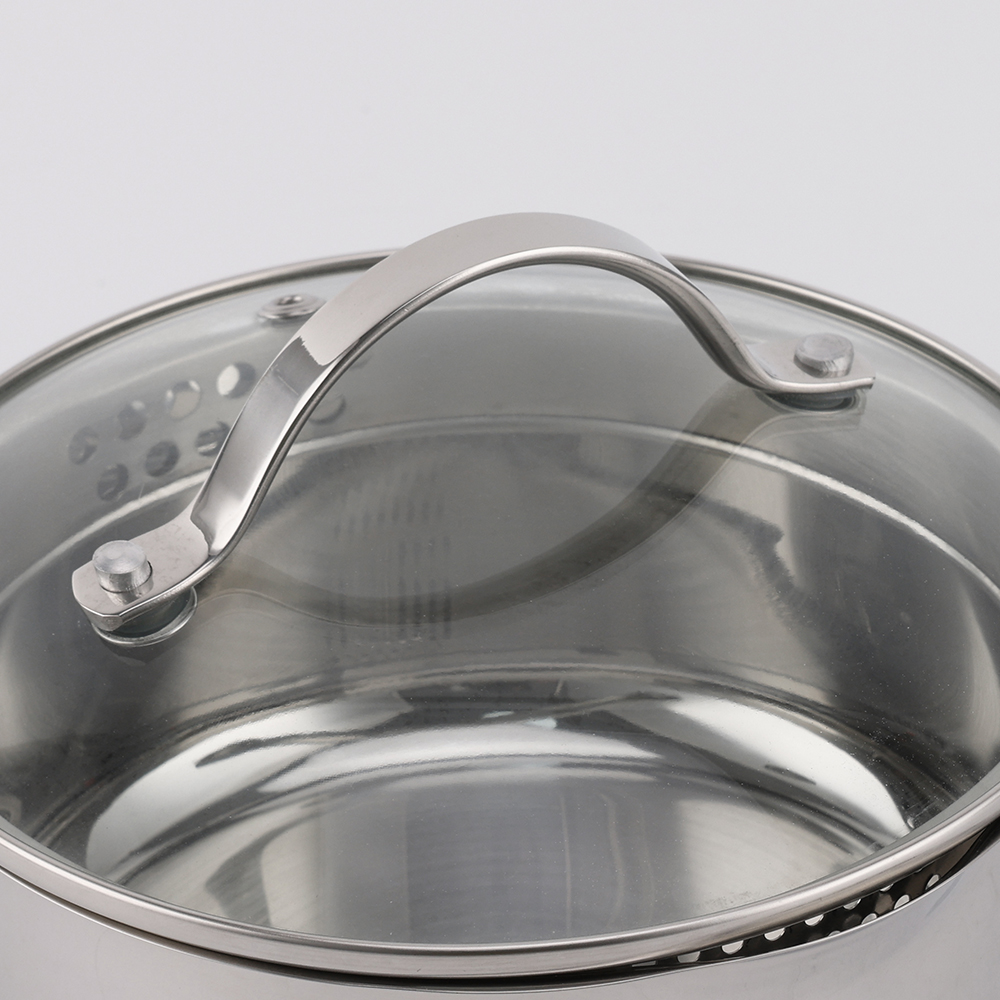 10PCS Stainless Steel Colander Glass Lid Cookware Set