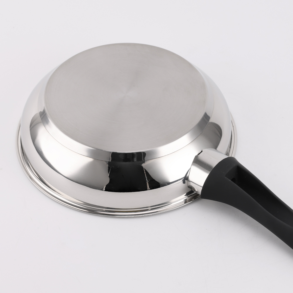 Custom OEM Soft Touch Bakelite 4PCS Mirror Satin Stainless Steel Frypan Cookware
