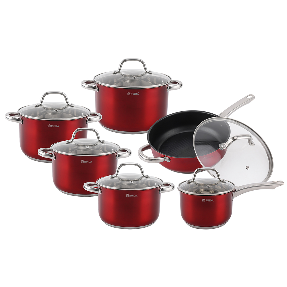 Cooking Pot Sets Red Painting Kitchenware Stainless Steel Cookware Sets
