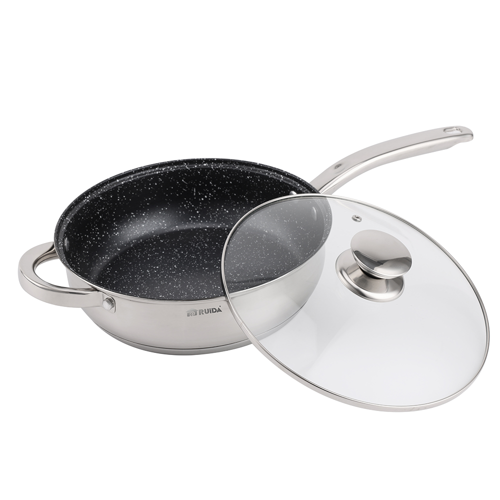 Hot Sales Cookware Stainless Steel Non-Stick Marble Coating Frypan 24cm Frying Pan