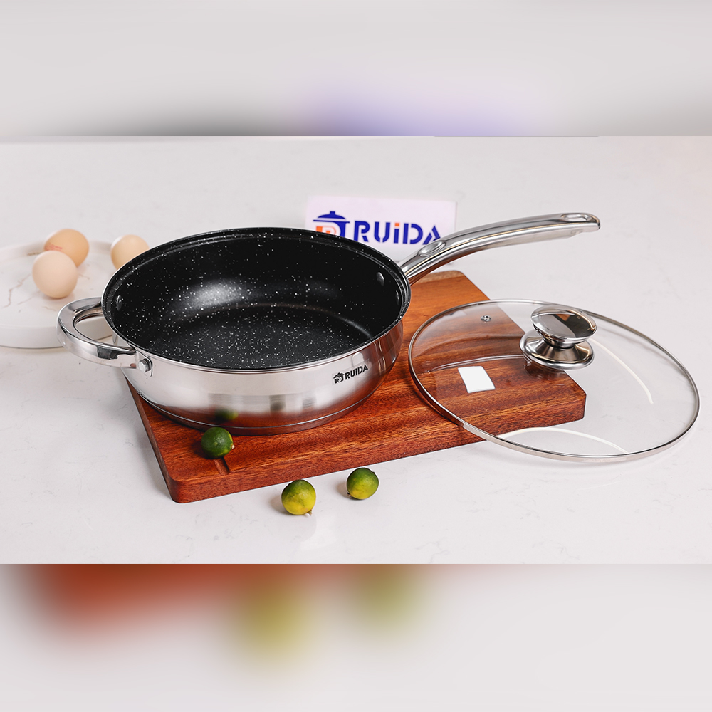 Hot Sales Cookware Stainless Steel Non-Stick Marble Coating Frypan 24cm Frying Pan