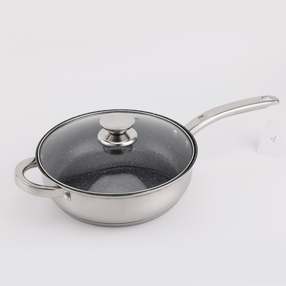 Hot Sales Cookware Stainless Steel Non-Stick Marble Coating Frypan 24cm Frying Pan