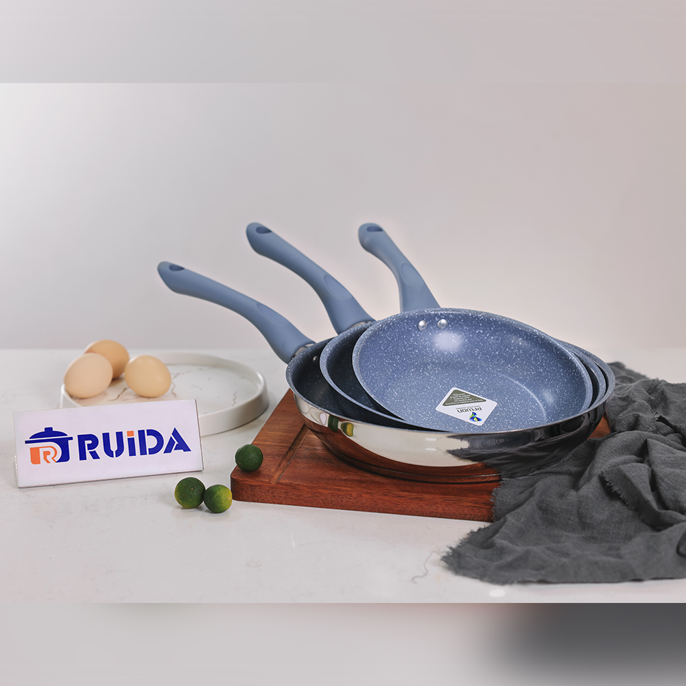 Manufacturer Nonstick Coating with Soft Touch Handle 3PCS Stainless Steel Frying Pan Frypan