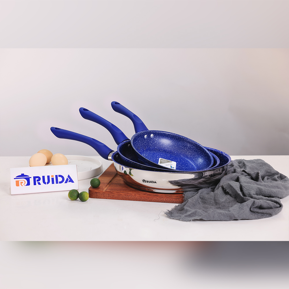 Manufacturer Nonstick Coating with Soft Touch Handle 3PCS Stainless Steel Frying Pan Frypan