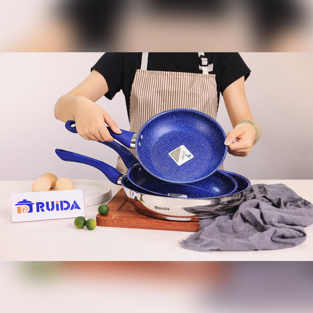 Manufacturer Nonstick Coating with Soft Touch Handle 3PCS Stainless Steel Frying Pan Frypan