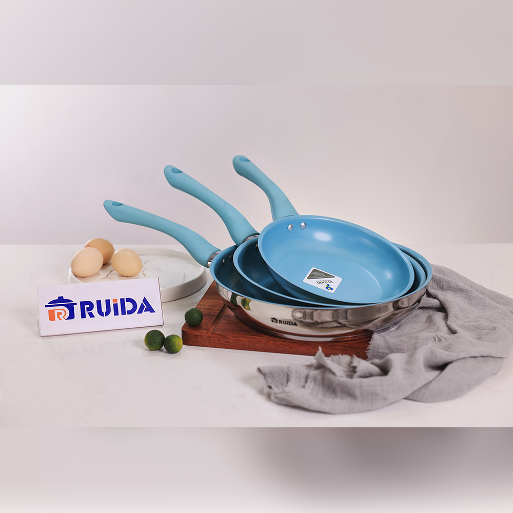 Manufacturer Nonstick Coating with Soft Touch Handle 3PCS Stainless Steel Frying Pan Frypan