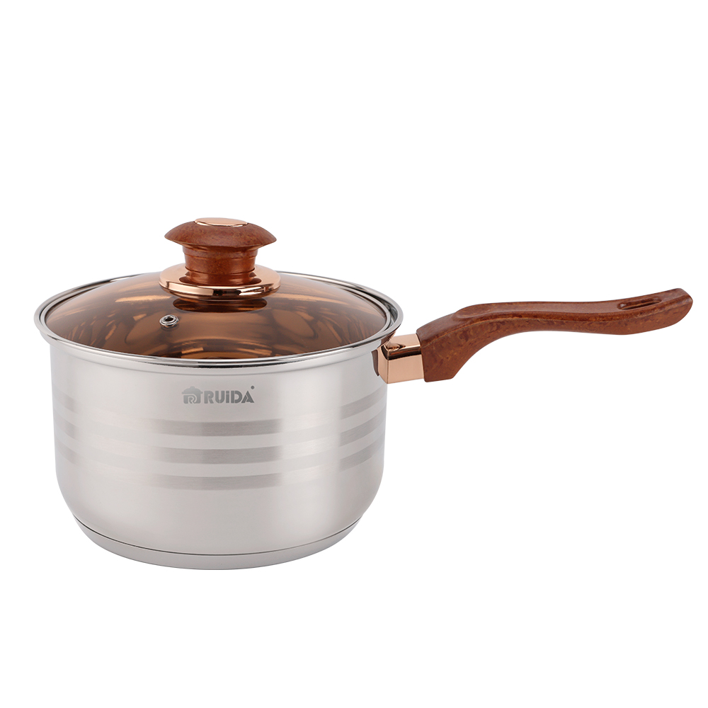 Home Appliance 8PCS Stainless Steel Cookware with Brown Glass Lid
