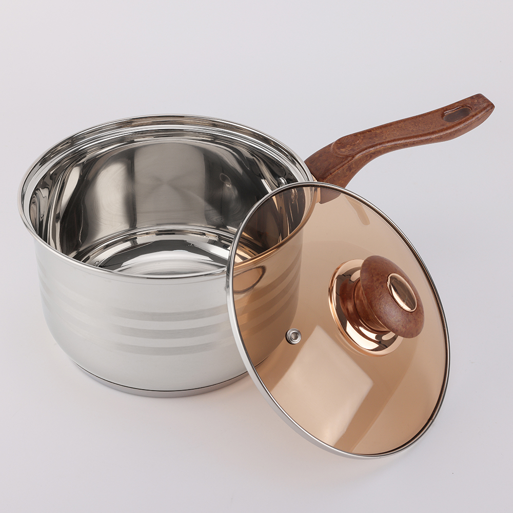 Home Appliance 8PCS Stainless Steel Cookware with Brown Glass Lid