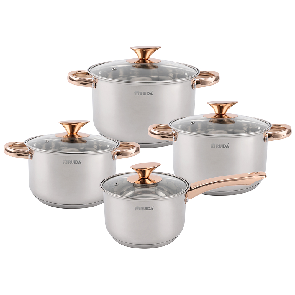 Exclusive 8PCS Stainless Steel Kitchenware with Gold Plated Handle