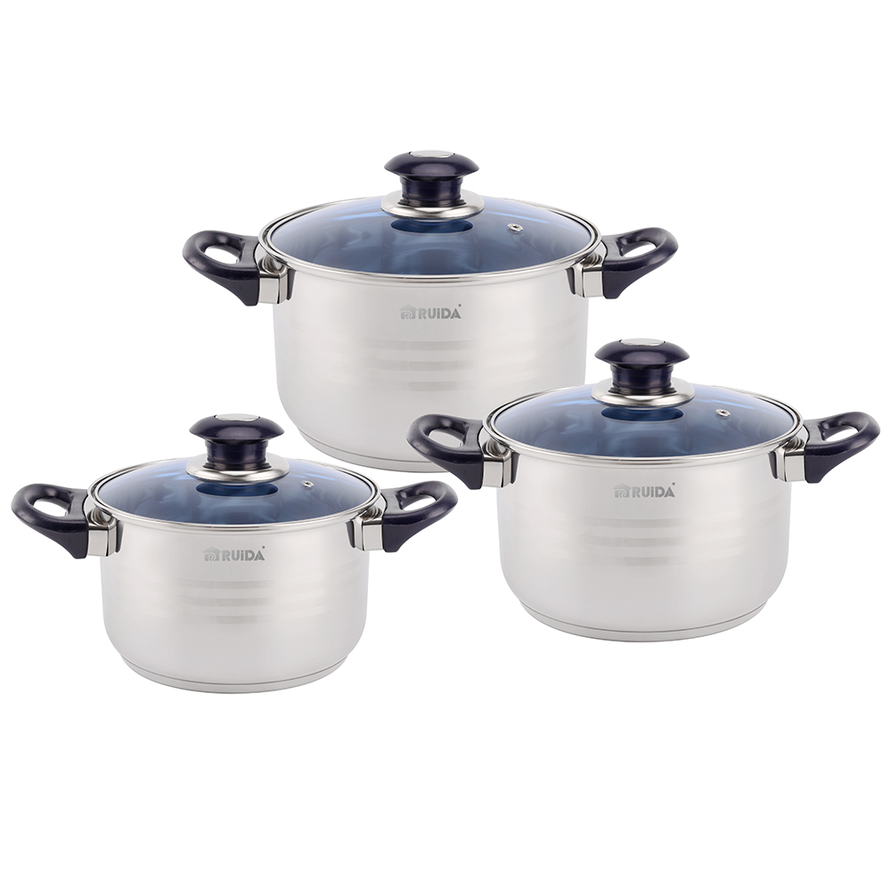 New Arrival 6PCS Stainless Steel Cookware Set with Blue Bakelite Handle