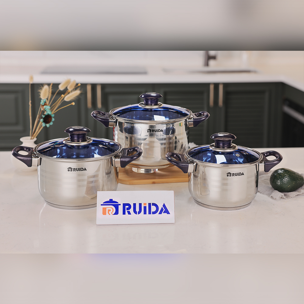 New Arrival 6PCS Stainless Steel Cookware Set with Blue Bakelite Handle