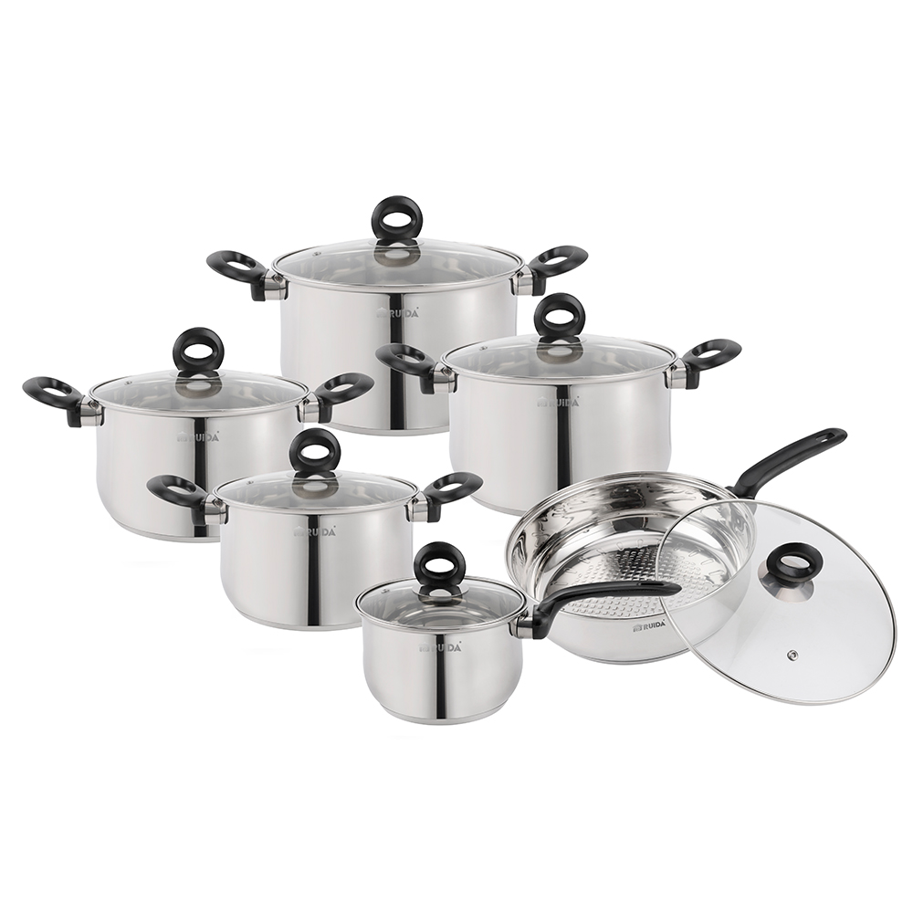 Wholesale Factory Kitchenware Cookware 12PCS Stainless Steel Cookware Set