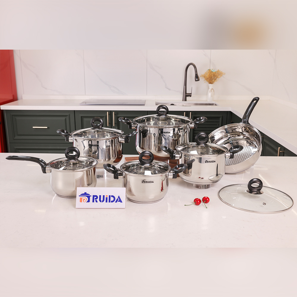 Wholesale Factory Kitchenware Cookware 12PCS Stainless Steel Cookware Set