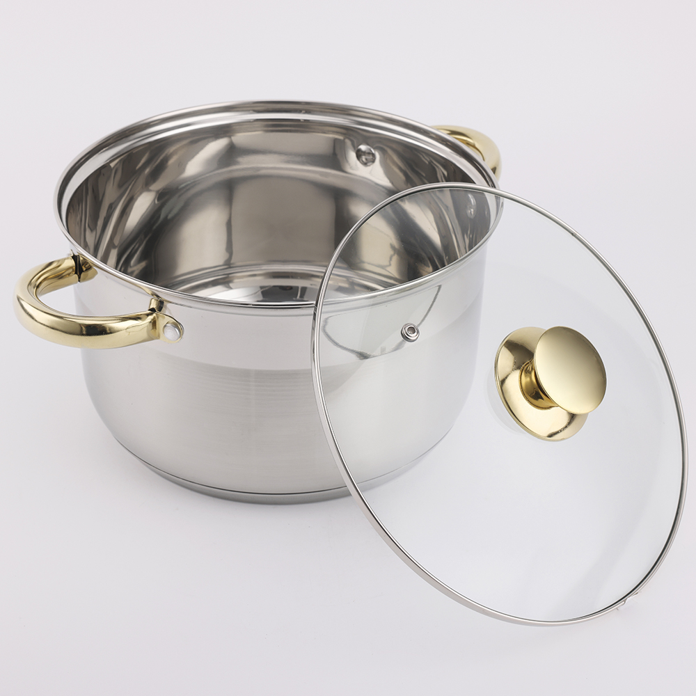 Manufacturer Custom Stainless Steel Cookware Set Gold Plated Handle Cooking Pot Cook Ware
