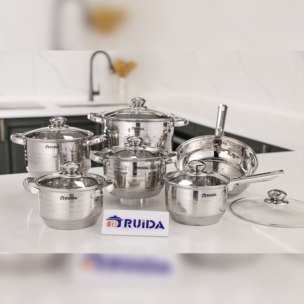 Wholesale Home Appliance Cooking Non-Stick Coating Kitchenware 12PCS Stainless Steel Cookware