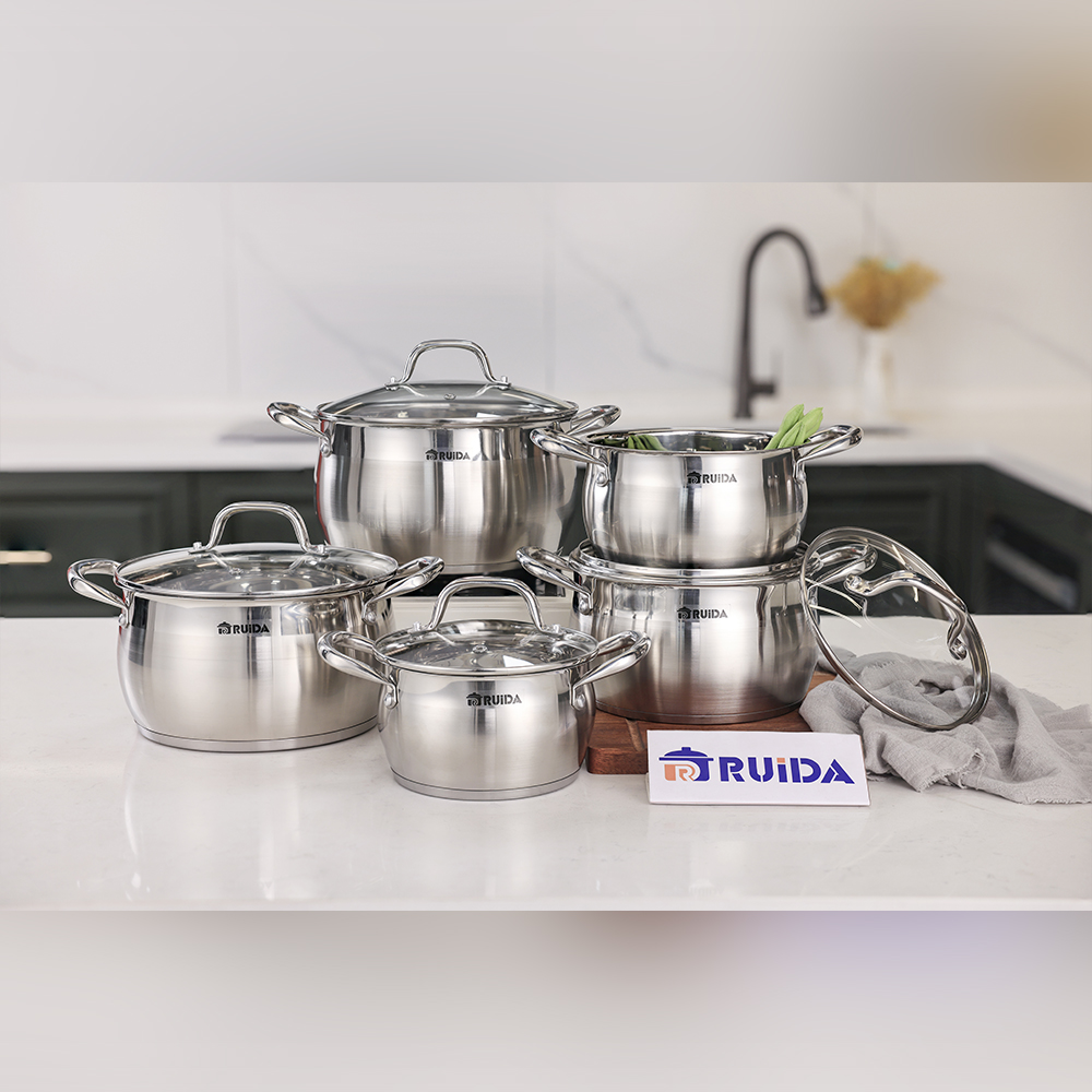 High Quality Casserole Cooking Pot 10 Pieces Stainless Steel Cookware Set