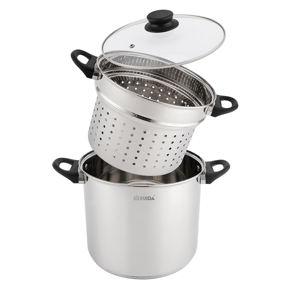 3PCS Pasta Pot with Bakelite Handle Stainless Steel Couscous Pot