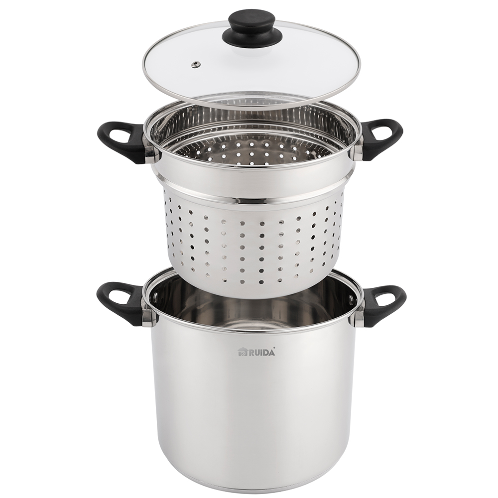 3PCS Pasta Pot with Bakelite Handle Stainless Steel Couscous Pot