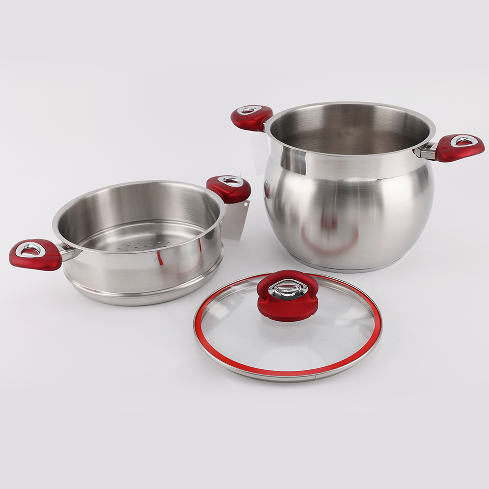 Soft Touch Handle 3PCS Stainless Steel Couscous Pot with Steamer