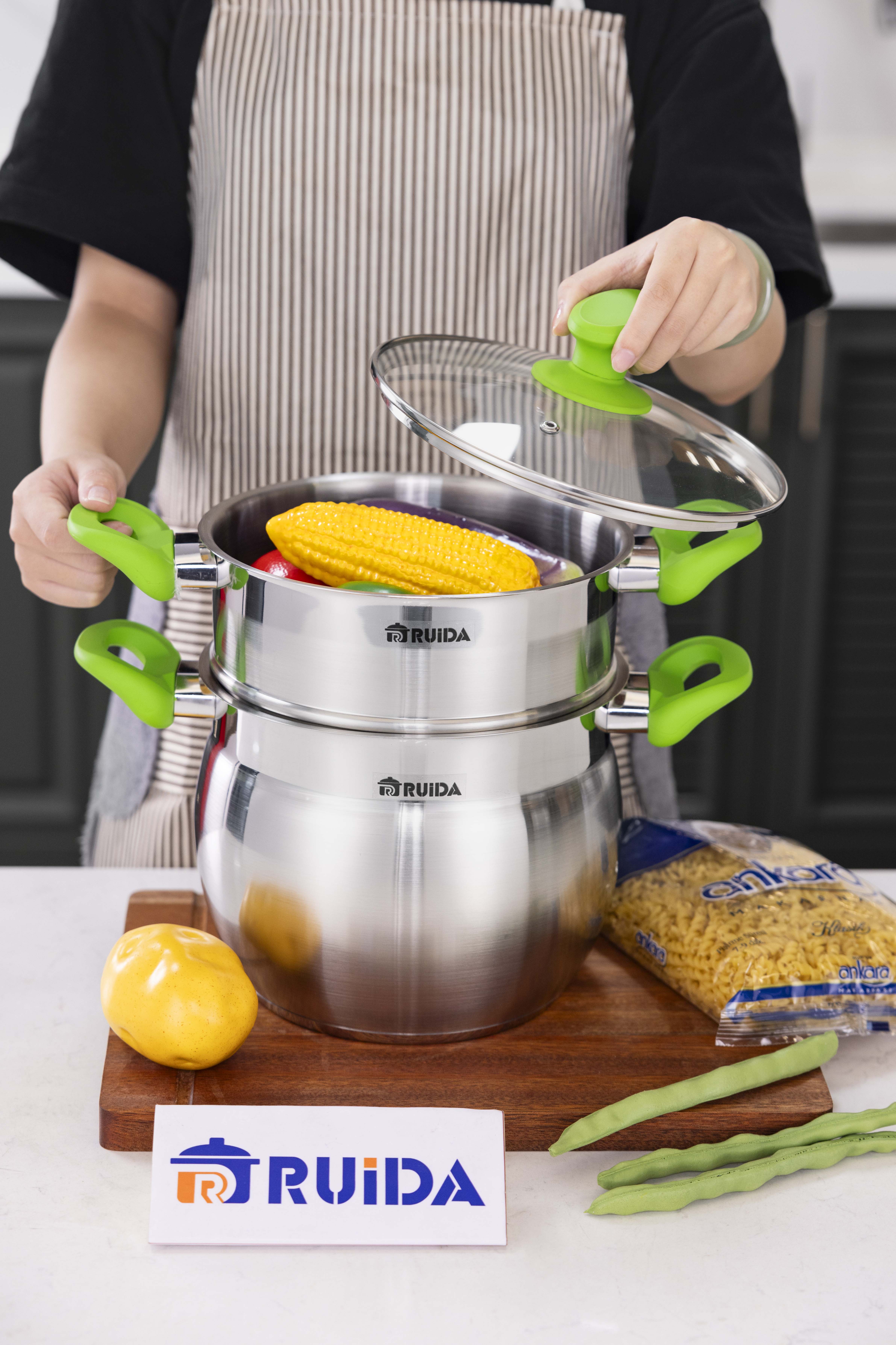 Stainless Steel Stock Soup Cooking Pot Steamer Couscous Pot