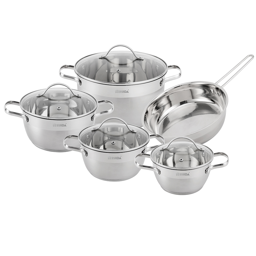 Wholesale 10 PCS Non-Stick Cooking Pots Stainless Steel Kitchen Ware Cookware Sets