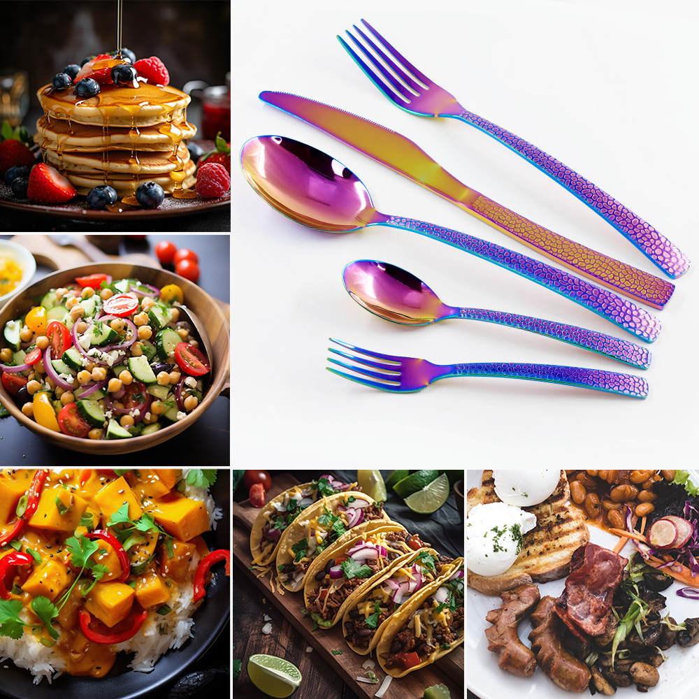 Colorful Rainbow 4PCS Tableware Knife Fork and Spoon Stainless Steel Cutlery
