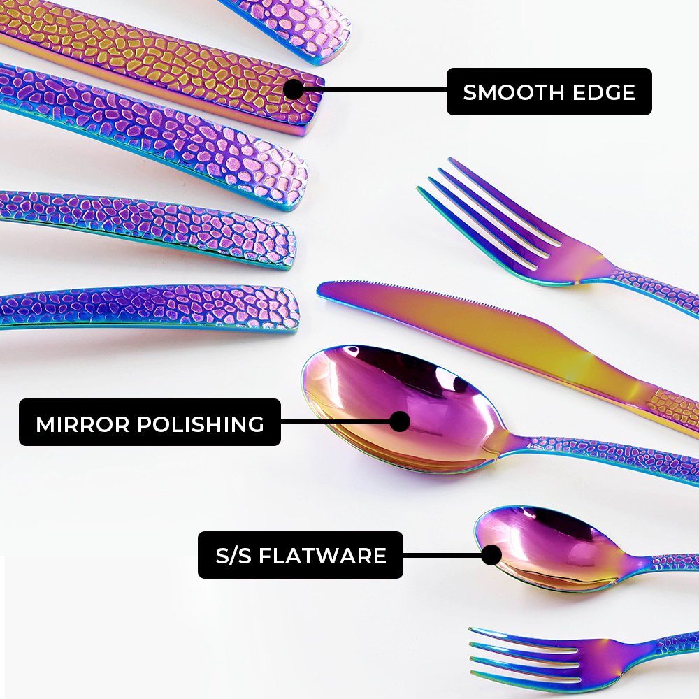 Colorful Rainbow 4PCS Tableware Knife Fork and Spoon Stainless Steel Cutlery