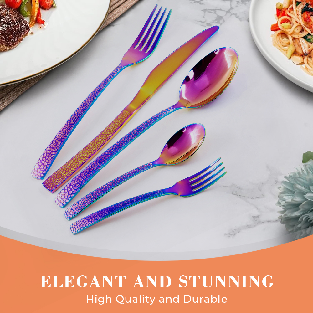 Colorful Rainbow 4PCS Tableware Knife Fork and Spoon Stainless Steel Cutlery