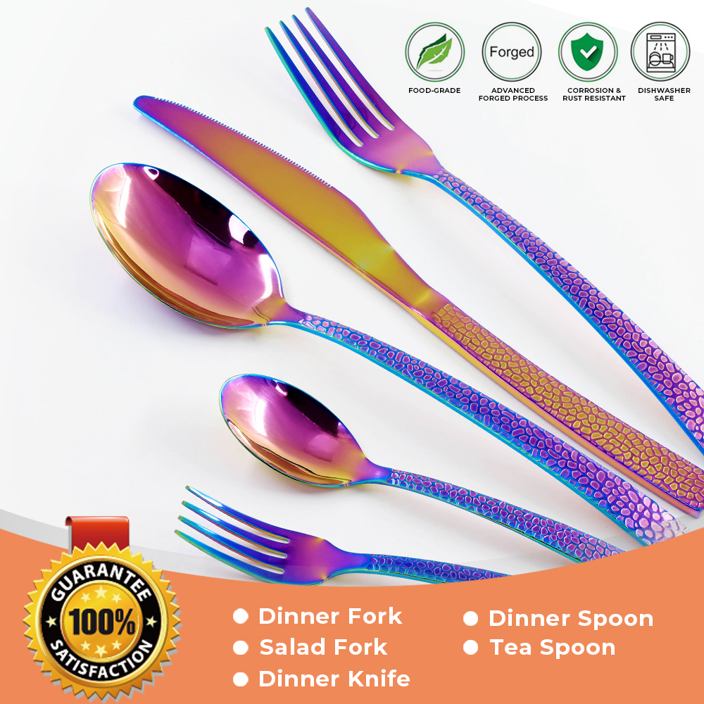 Colorful Rainbow 4PCS Tableware Knife Fork and Spoon Stainless Steel Cutlery