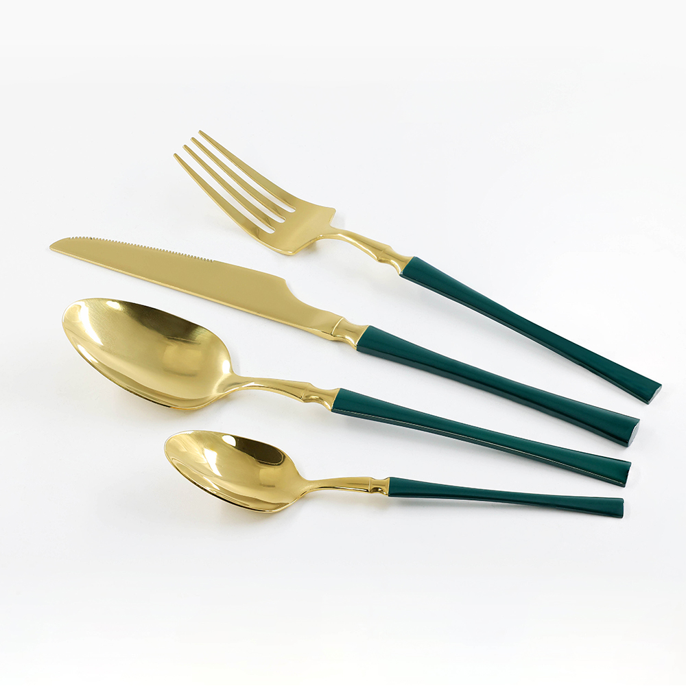 Mirror Finish for Stainless Steel Flatware Green Handle Cutlery Set