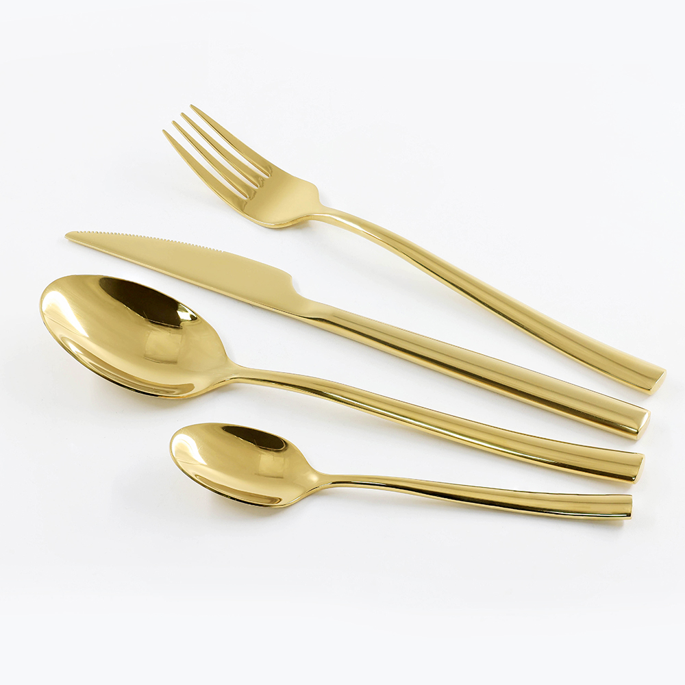 24PCS Set 410ss Stainless Steel Cutlery Mirroe Polish Flatware with Golden Plating Color