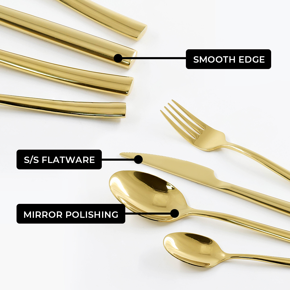 24PCS Set 410ss Stainless Steel Cutlery Mirroe Polish Flatware with Golden Plating Color
