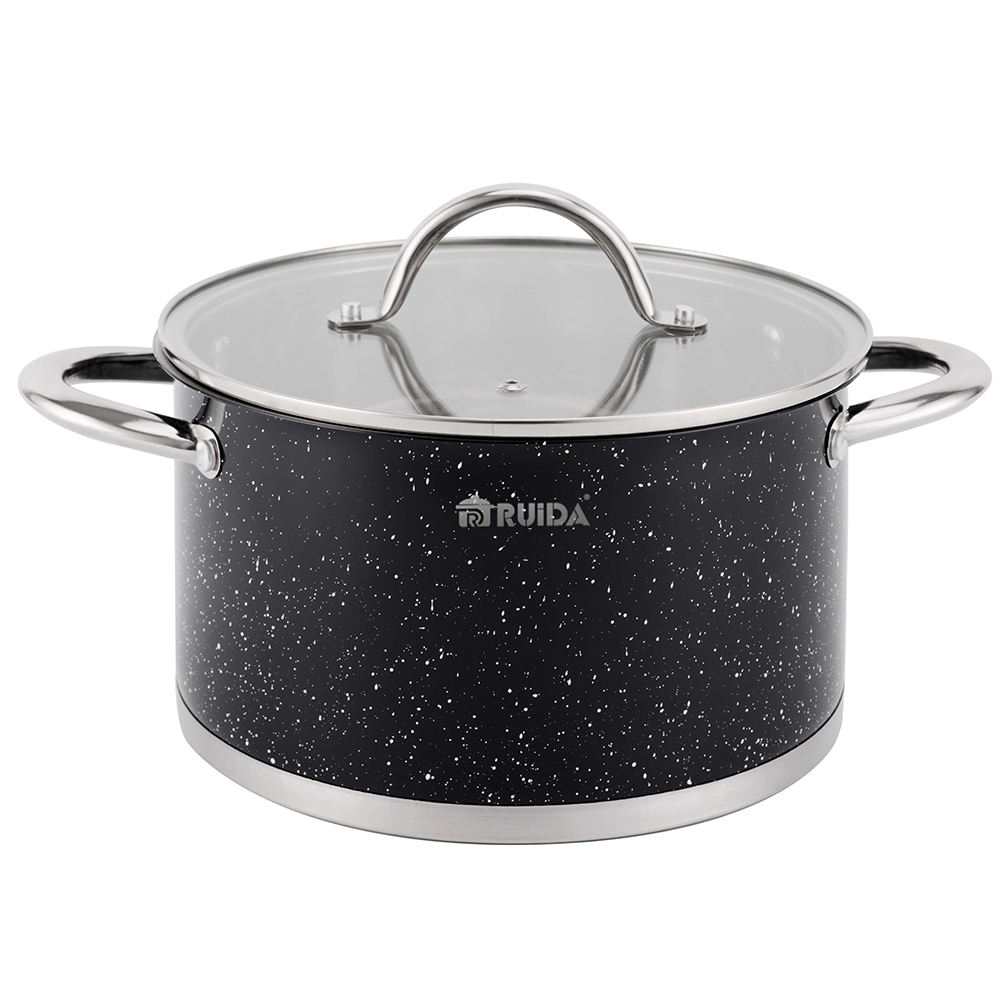 China Professional Factory Stainless Steel Cookware Set with 6PCS Granite Painting