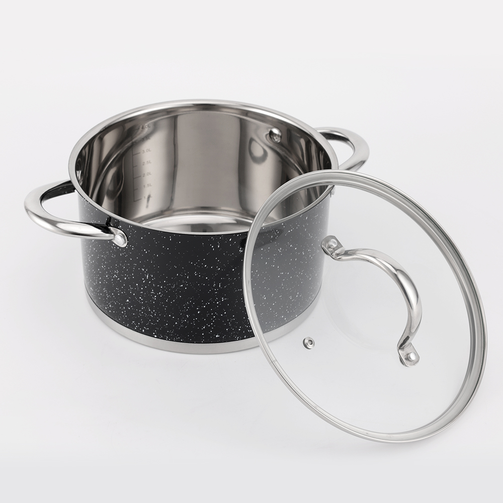 China Professional Factory Stainless Steel Cookware Set with 6PCS Granite Painting