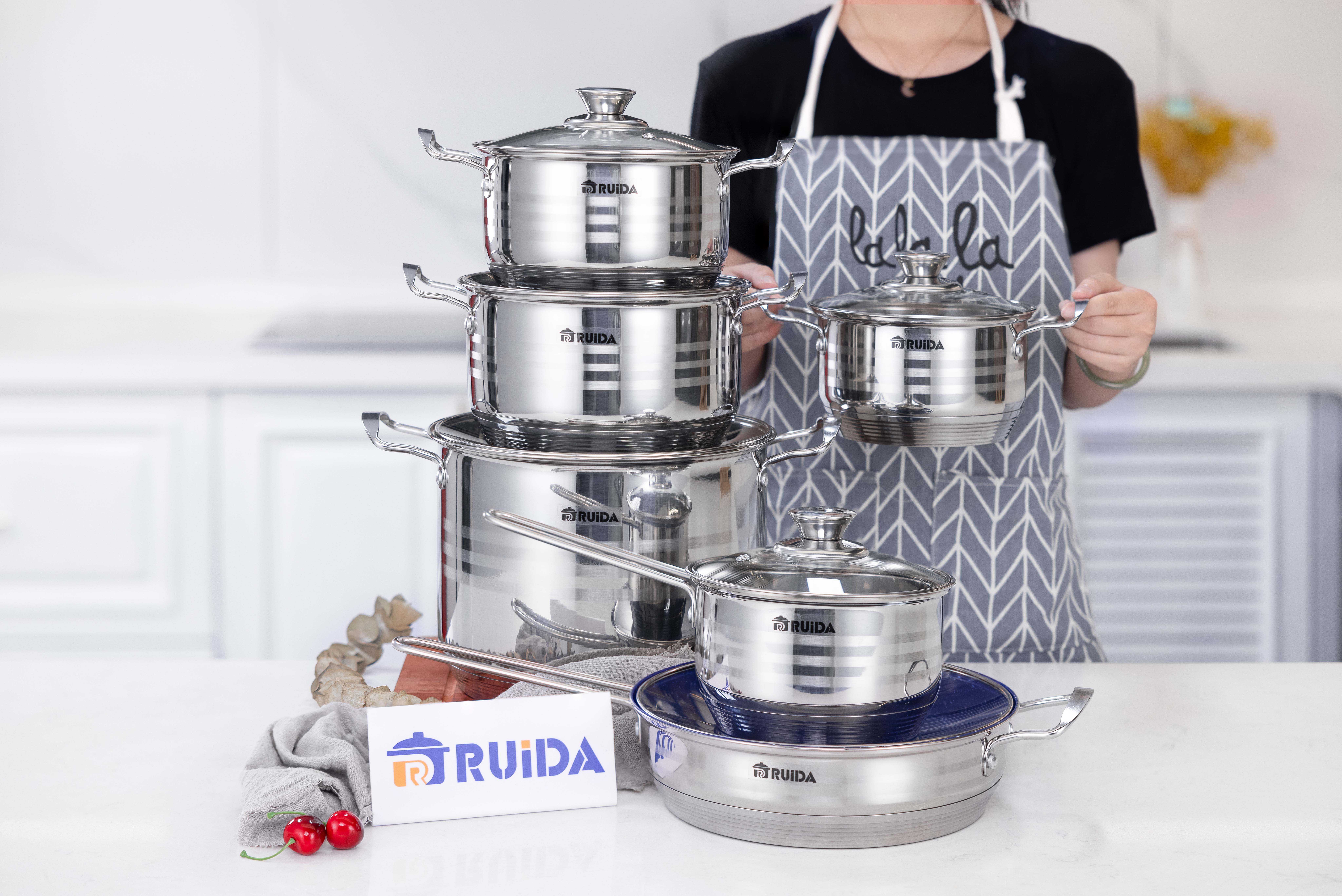 Custom Home Appliance Kitchen Non Stick Cooking Pot Set Stainless Steel Cookware