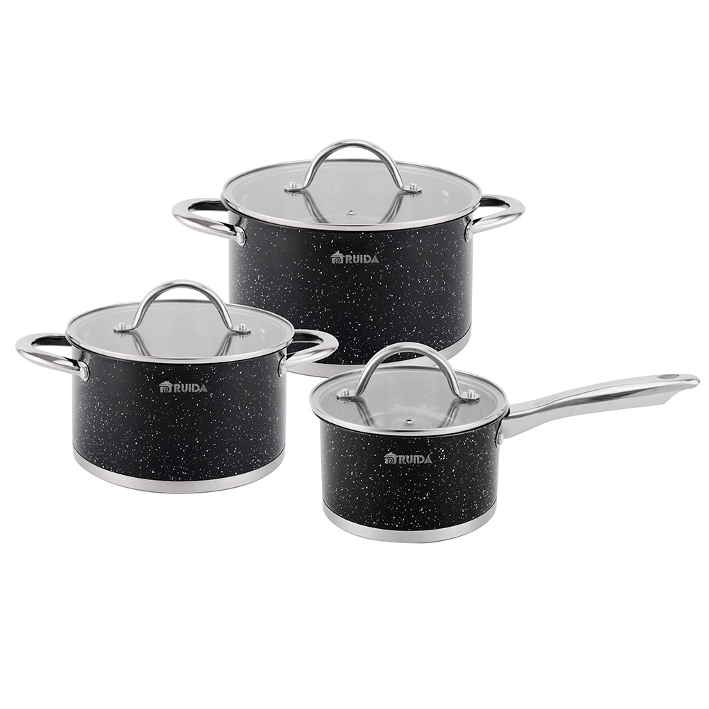 China Professional Factory Stainless Steel Cookware Set with 6PCS Granite Painting
