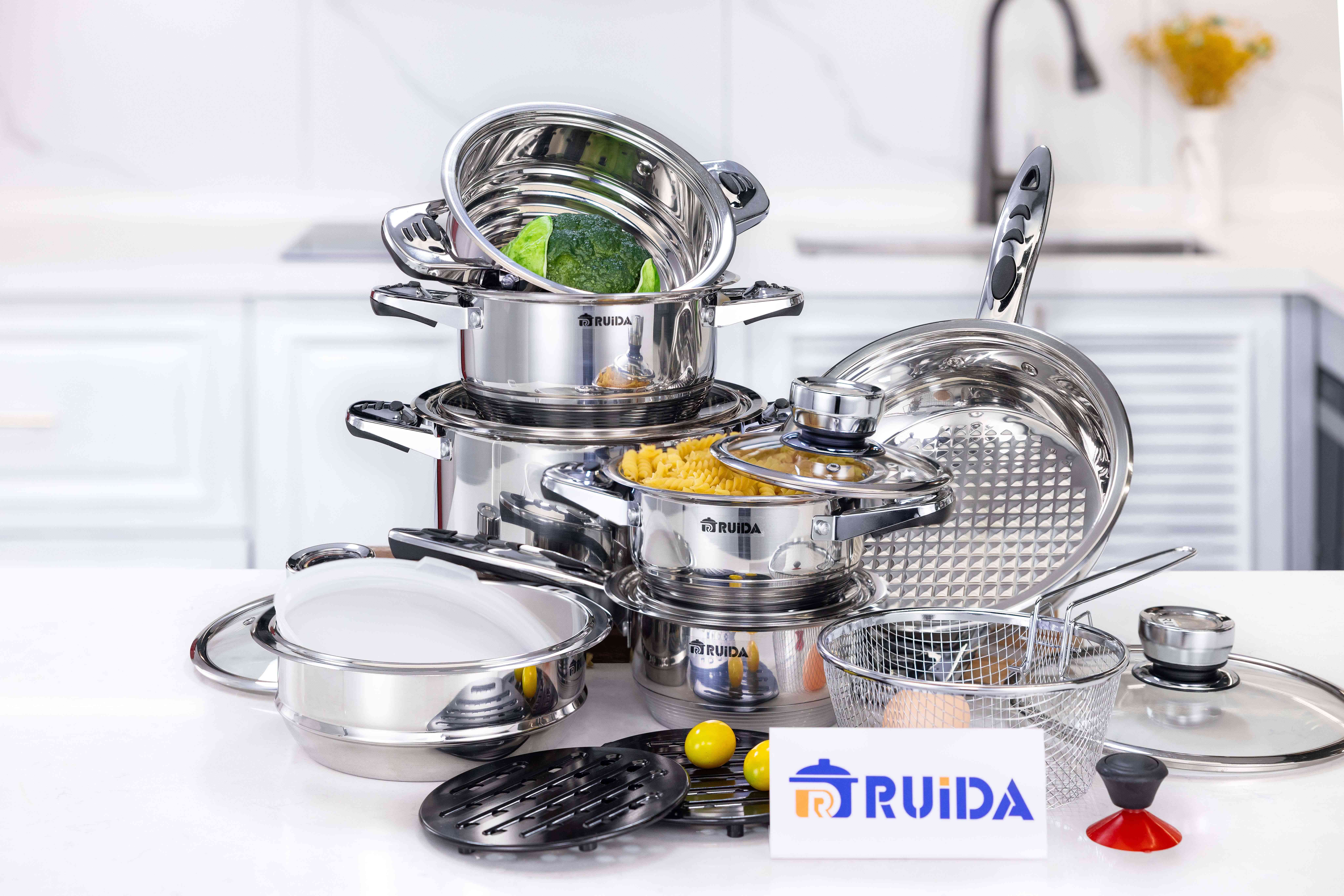 16/18PCS High Quality Kitchen Wide Edge Cooking Pot Soup Stock Pots Cookware Casserole Pot