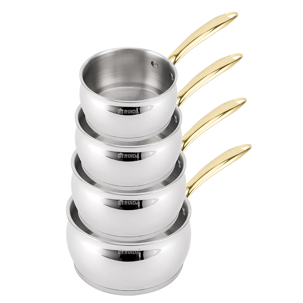 High Quality 4PCS Cookware Set Stainess Steel Saucepan Set with Golden Handles
