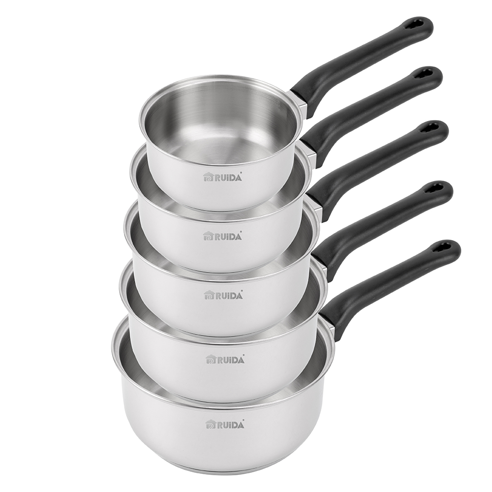 5PCS Black Bakelite Handle Stainless Steel Cookware Set with Saucepan