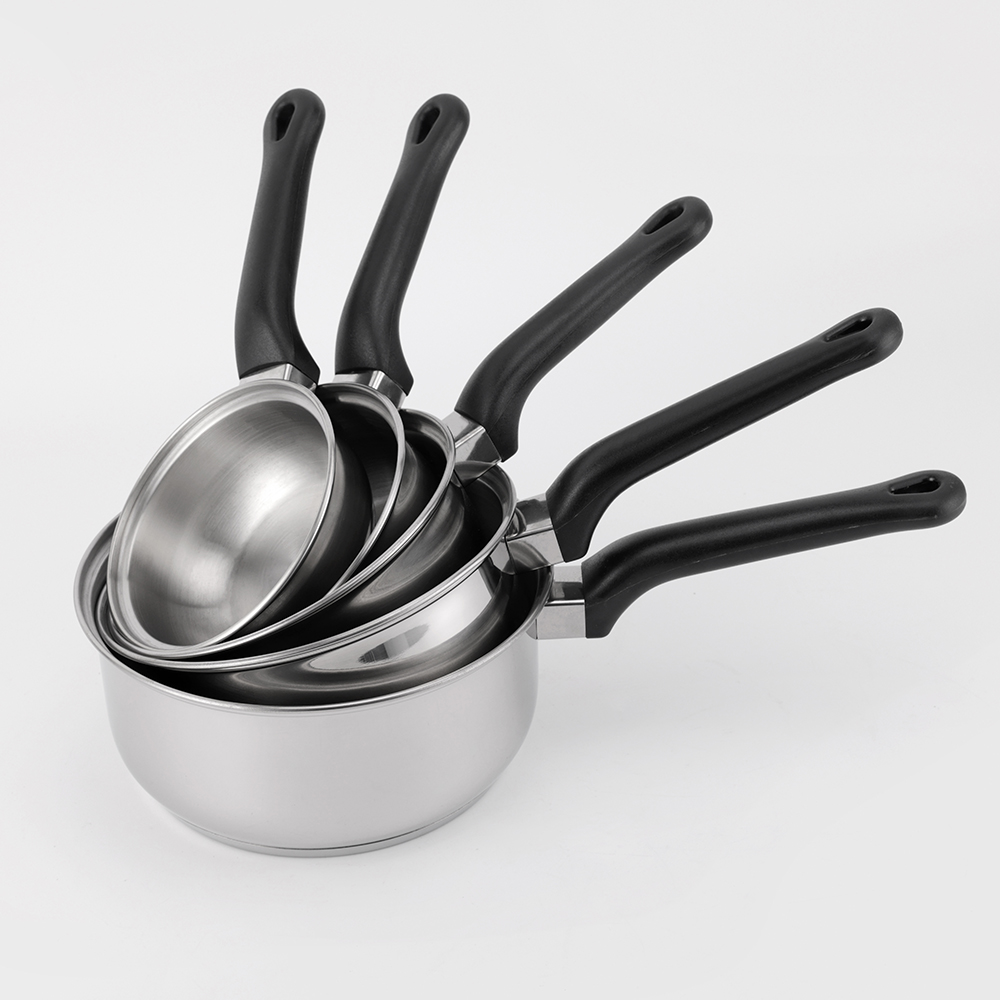 5PCS Black Bakelite Handle Stainless Steel Cookware Set with Saucepan