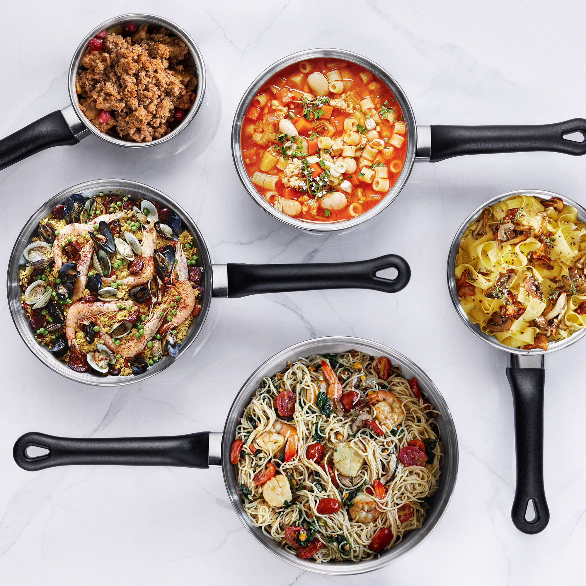 5PCS Black Bakelite Handle Stainless Steel Cookware Set with Saucepan