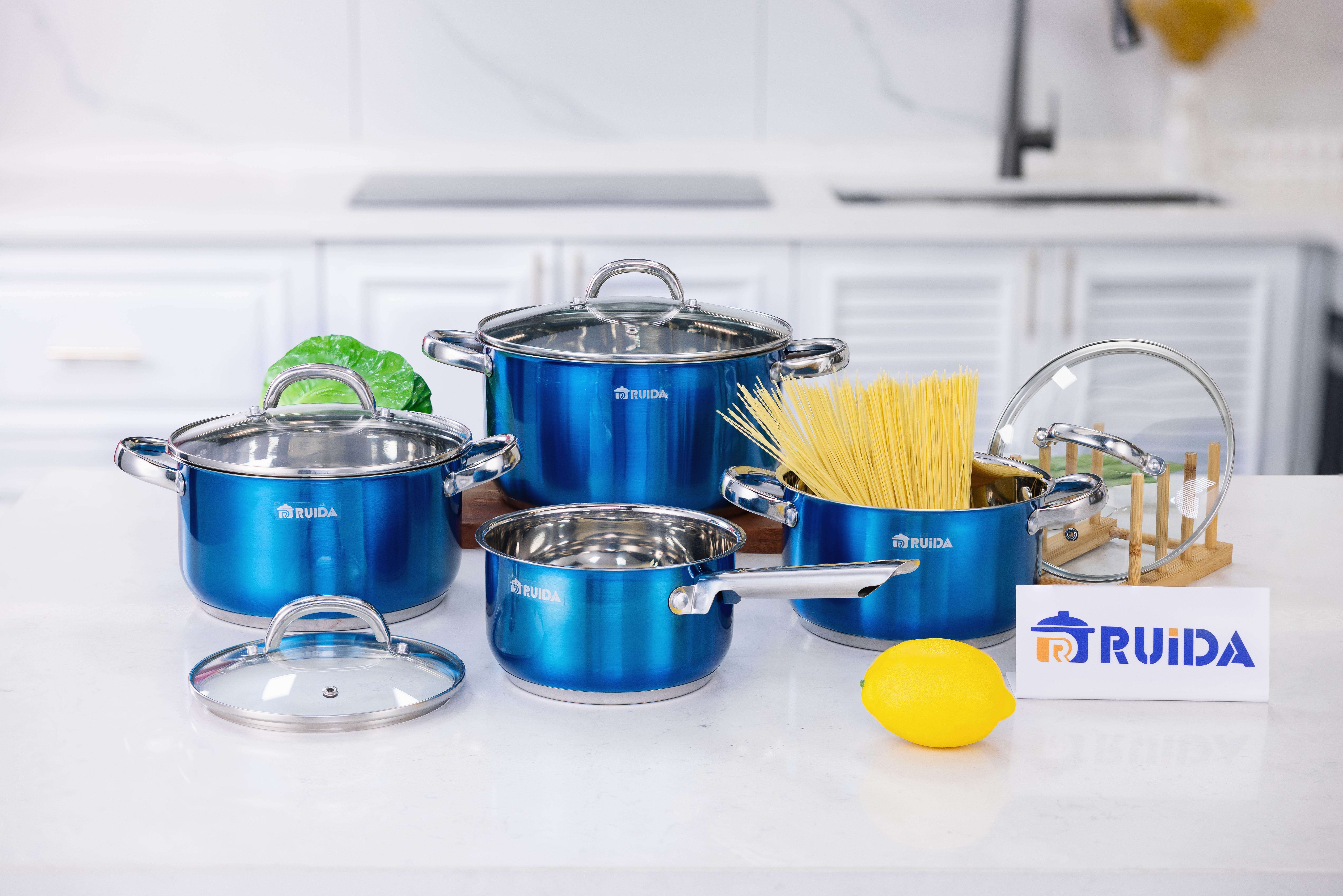 8PCS Stainless Steel Cookware Set with Blue Painting South American Induction