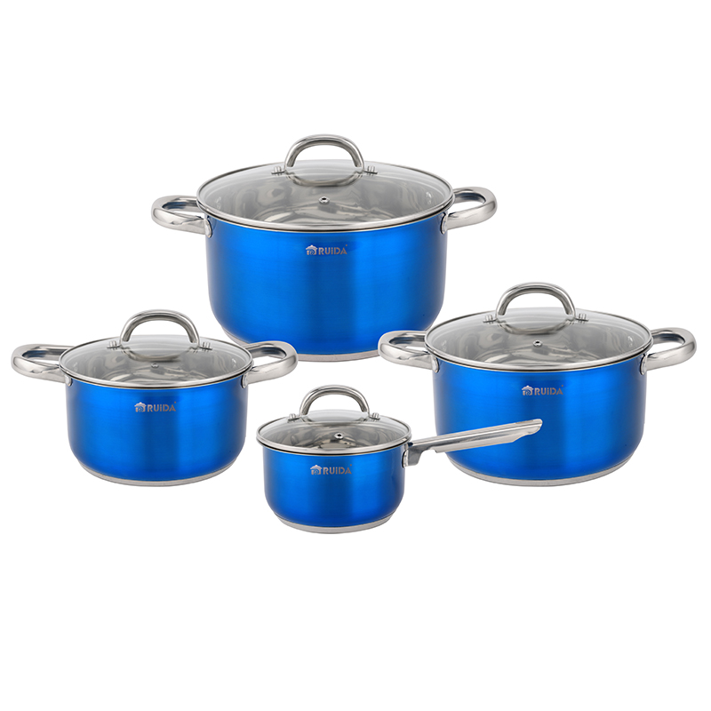 8PCS Stainless Steel Cookware Set with Blue Painting South American Induction
