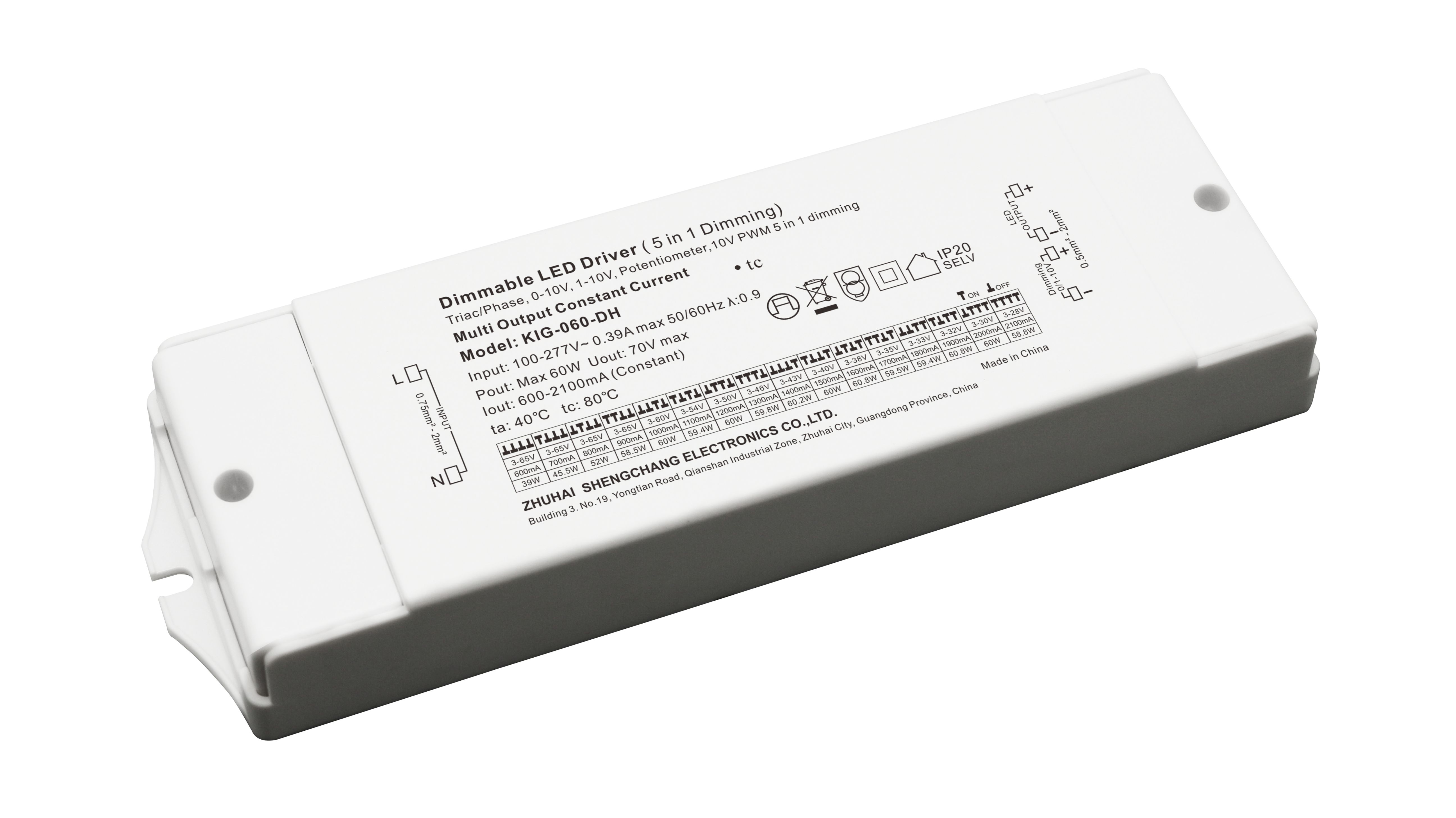 KIG-DH Series 60W Constant Current Triac&0/1-10V Dimmable LED driver