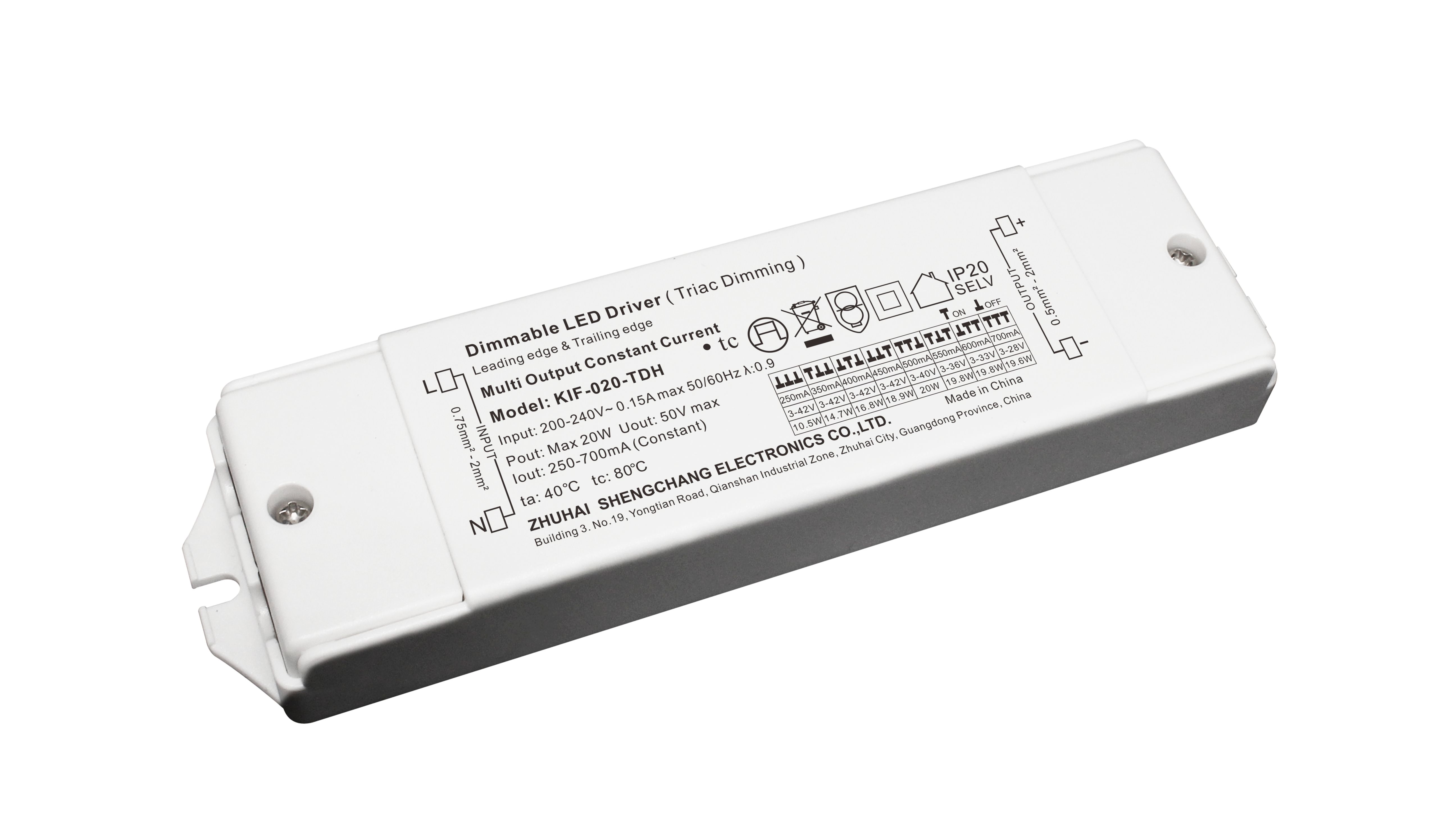 KIF-TDH series 20W Constant Current Triac Dimmable LED Driver