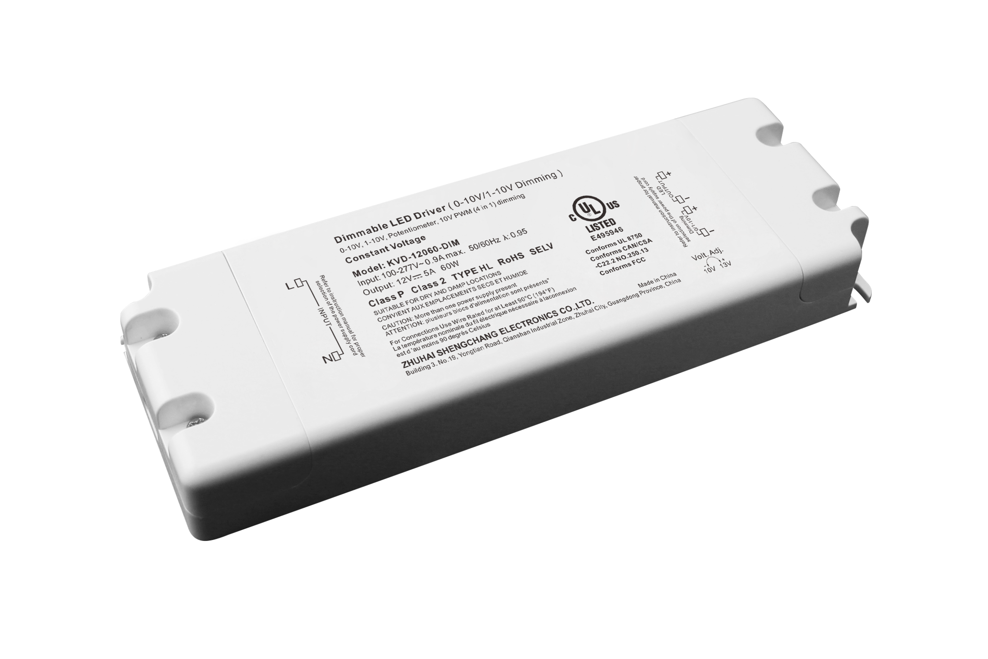 KVD-DIM Series 60W Constant Voltage 0/1-10V Potentiometer/10V PWM (4 in 1) Dimmable LED driver
