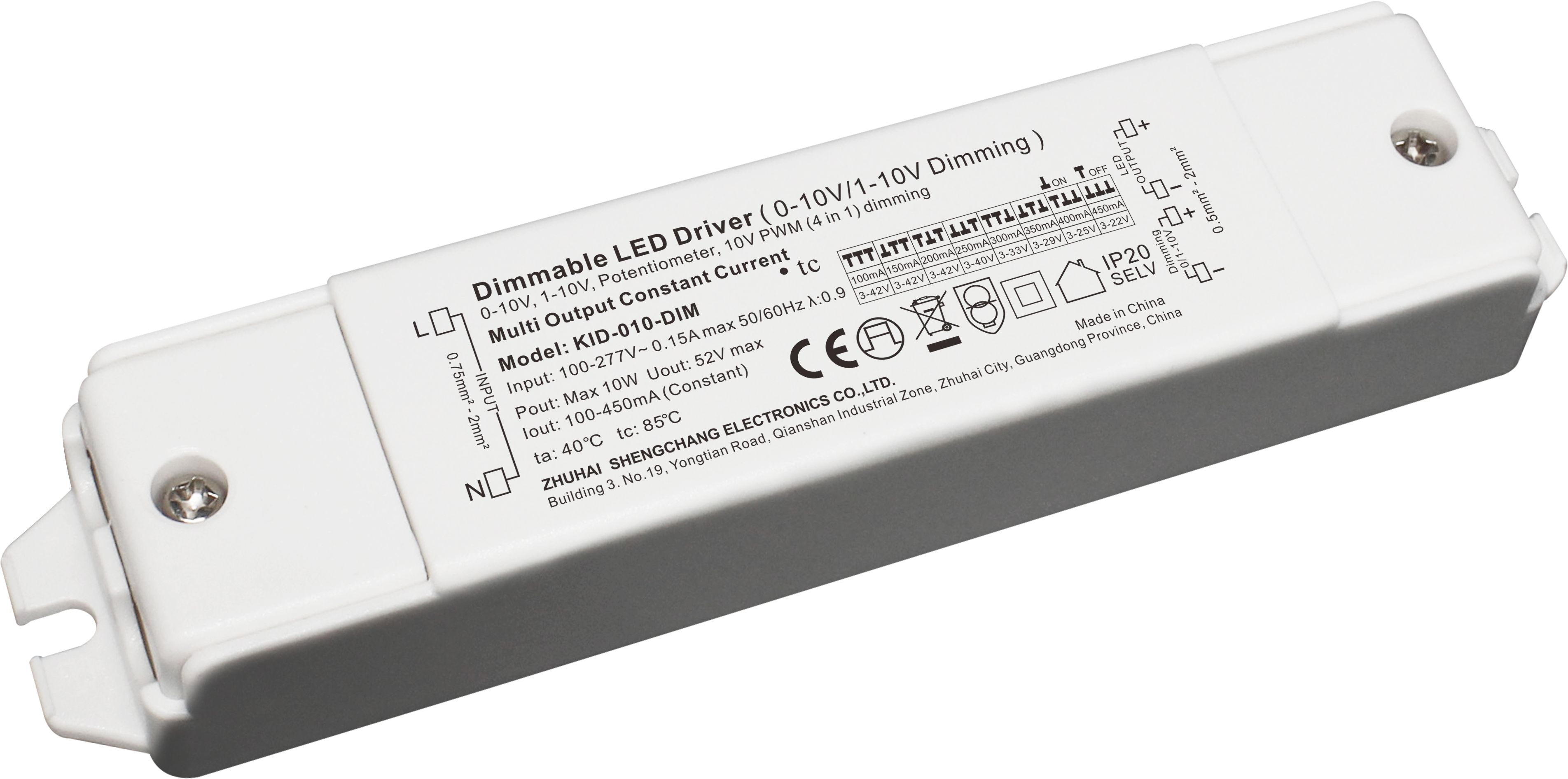 KID-DIM Series 10W Constant Current 0/1-10V Potentiometer/10V PWM (4 in 1) Dimmable LED driver