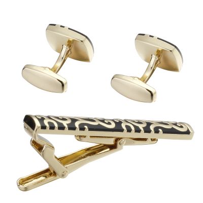 Hard Enamel Cufflinks & Tie Clip Brass